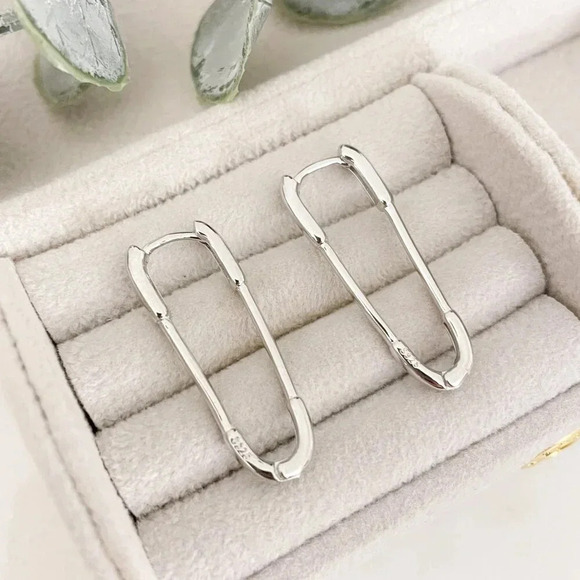 925 Sterling Silver Paperclip Earrings Safety Pin Earrings Modern Drop Earrings - Picture 2 of 9